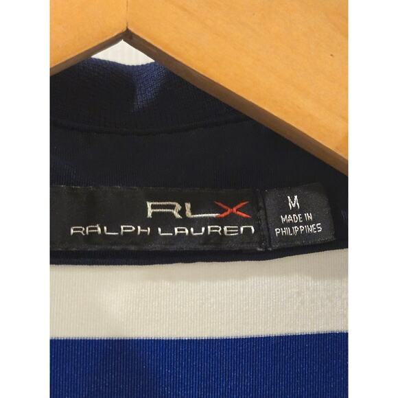 RLX Ralph Lauren Blue White Stripe Polo Shirt Medium Poly - Picture 3 of 8